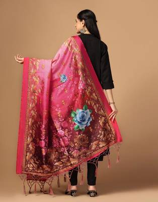 Pink Assam Silk Digital Printed Partywear Dupatta 2