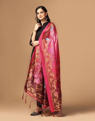 Pink Assam Silk Digital Printed Partywear Dupatta 3