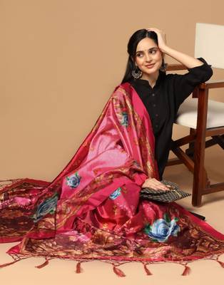Pink Assam Silk Digital Printed Partywear Dupatta 4