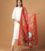 Red Assam Silk Digital Printed Partywear Dupatta