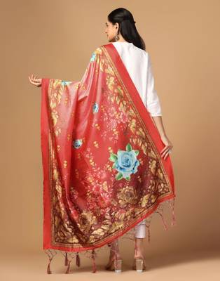 Red Assam Silk Digital Printed Partywear Dupatta 2
