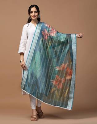 Blue Organza Fabric Wevon With Digital Printed Ceremonial Stylish Dupatta 1