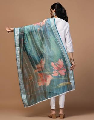 Blue Organza Fabric Wevon With Digital Printed Ceremonial Stylish Dupatta 2