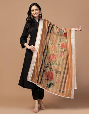 Peach Organza Fabric Wevon With Digital Printed Ceremonial Stylish Dupatta 1