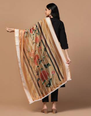 Peach Organza Fabric Wevon With Digital Printed Ceremonial Stylish Dupatta 2