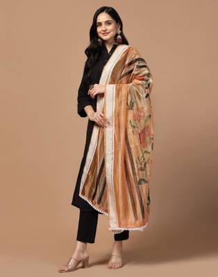 Peach Organza Fabric Wevon With Digital Printed Ceremonial Stylish Dupatta 3