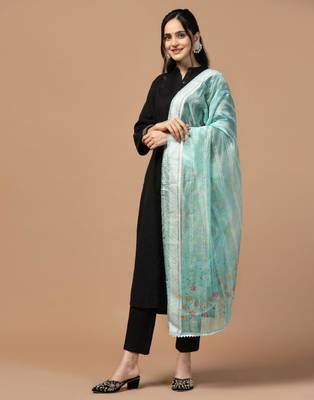 Sea Green Organza Fabric Wevon With Digital Printed Ceremonial Stylish Dupatta 3