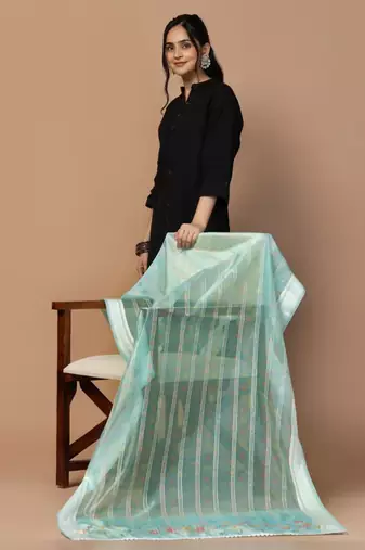 Sea Green Organza Fabric Wevon With Digital Printed Ceremonial Stylish Dupatta