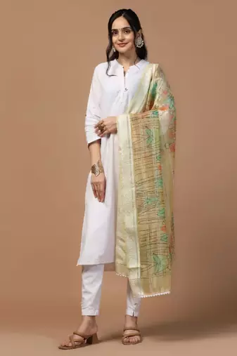 Beige Organza Fabric Wevon With Digital Printed Ceremonial Stylish Dupatta