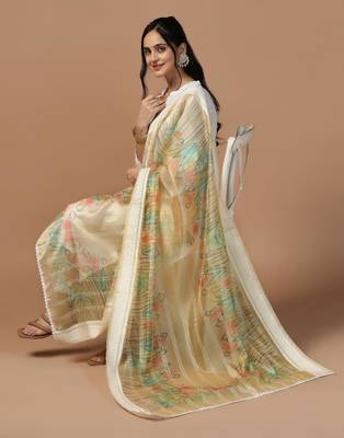 Beige Organza Fabric Wevon With Digital Printed Ceremonial Stylish Dupatta 4