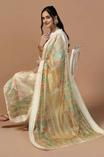 Beige Organza Fabric Wevon With Digital Printed Ceremonial Stylish Dupatta