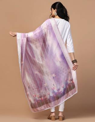 Purple Organza Fabric Wevon With Digital Printed Ceremonial Stylish Dupatta 2