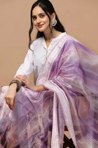 Purple Organza Fabric Wevon With Digital Printed Ceremonial Stylish Dupatta