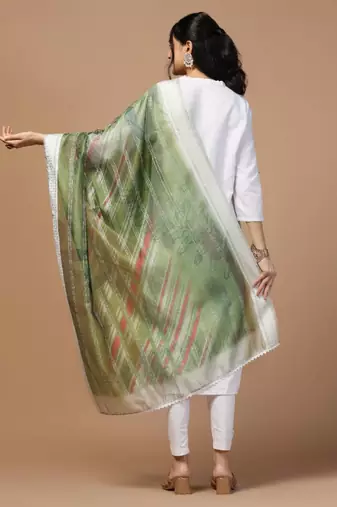 Green Organza Fabric Wevon With Digital Printed Ceremonial Stylish Dupatta