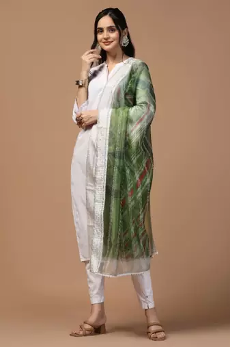 Green Organza Fabric Wevon With Digital Printed Ceremonial Stylish Dupatta