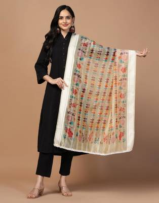 Peach Organza Fabric Wevon With Digital Printed Ceremonial Stylish Dupatta 1