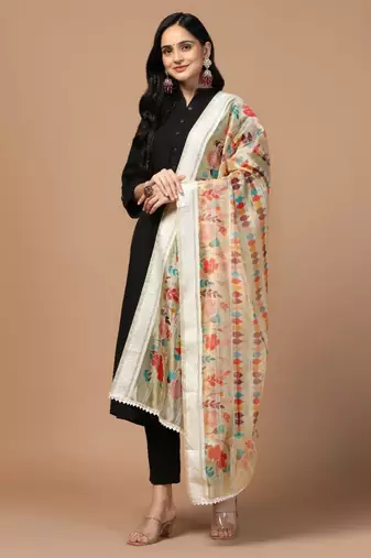 Peach Organza Fabric Wevon With Digital Printed Ceremonial Stylish Dupatta
