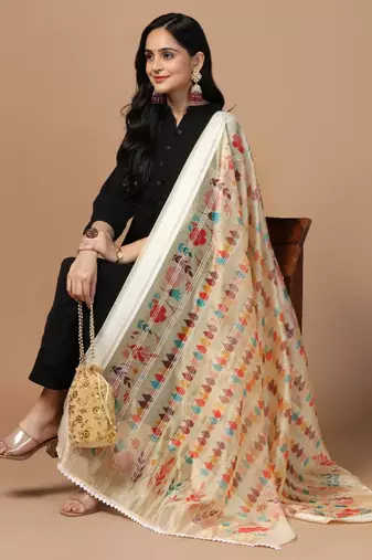 Peach Organza Fabric Wevon With Digital Printed Ceremonial Stylish Dupatta