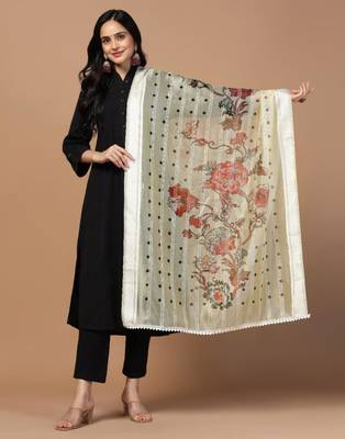 Cream Organza Fabric Wevon With Digital Printed Ceremonial Stylish Dupatta 1