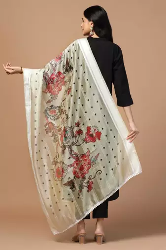 Cream Organza Fabric Wevon With Digital Printed Ceremonial Stylish Dupatta