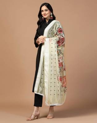 Cream Organza Fabric Wevon With Digital Printed Ceremonial Stylish Dupatta 3
