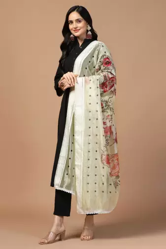 Cream Organza Fabric Wevon With Digital Printed Ceremonial Stylish Dupatta