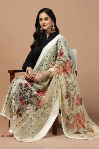 Cream Organza Fabric Wevon With Digital Printed Ceremonial Stylish Dupatta
