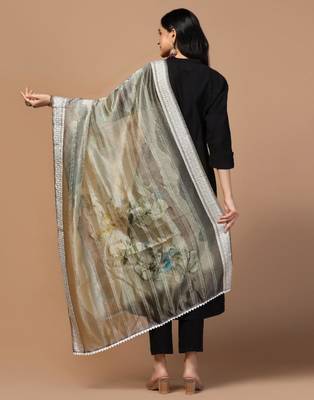 Grey Organza Fabric Wevon With Digital Printed Ceremonial Stylish Dupatta 2
