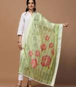 Green Organza Fabric Wevon With Digital Printed Ceremonial Stylish Dupatta