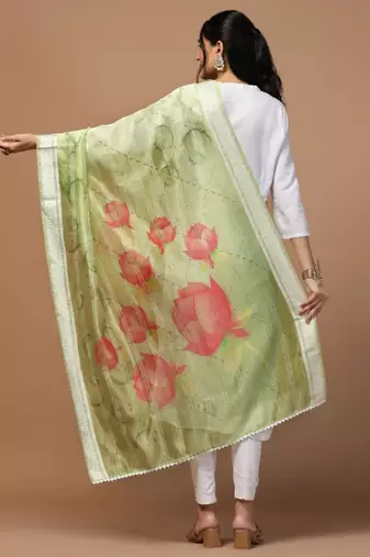 Green Organza Fabric Wevon With Digital Printed Ceremonial Stylish Dupatta