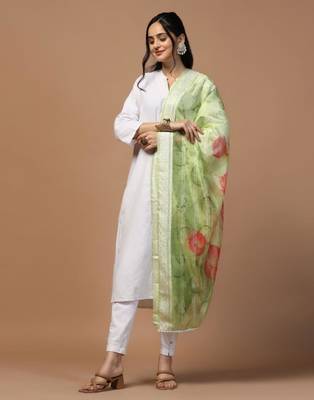 Green Organza Fabric Wevon With Digital Printed Ceremonial Stylish Dupatta 3