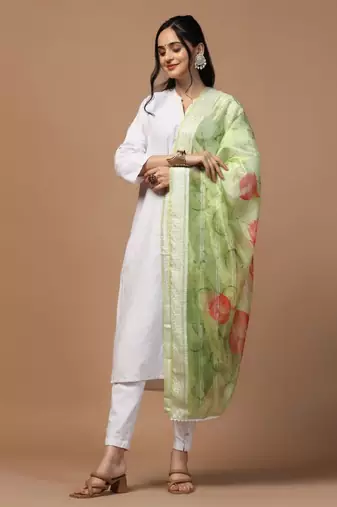 Green Organza Fabric Wevon With Digital Printed Ceremonial Stylish Dupatta