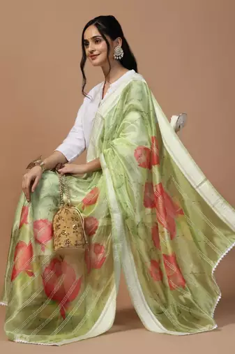 Green Organza Fabric Wevon With Digital Printed Ceremonial Stylish Dupatta