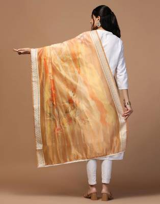 Orange Organza Fabric Wevon With Digital Printed Ceremonial Stylish Dupatta 2