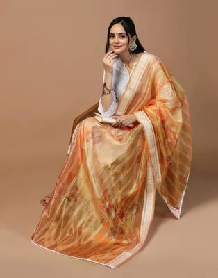 Orange Organza Fabric Wevon With Digital Printed Ceremonial Stylish Dupatta 4
