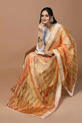 Orange Organza Fabric Wevon With Digital Printed Ceremonial Stylish Dupatta