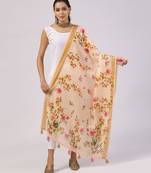 Wevon Jari Border With Digital Printed Peach Linen Dupatta