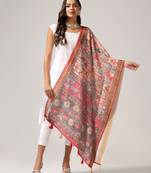 Wevon Jari Border With Digital Printed Pink Linen Dupatta