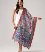 Wevon Jari Border With Digital Printed Grey Linen Dupatta