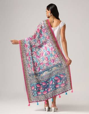 Wevon Jari Border With Digital Printed Grey Linen Dupatta 2
