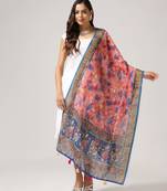 Wevon Jari Border With Digital Printed Rust Linen Dupatta