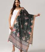 Wevon Jari Border With Digital Printed Black Linen Dupatta