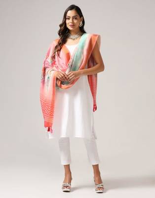 Wevon Jari Border With Digital Printed Pink Linen Dupatta 4