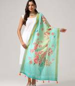 Wevon Jari Border With Digital Printed Blue Linen Dupatta