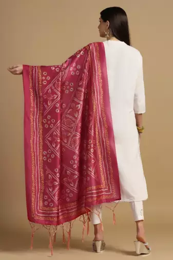 Gajri Assam Silk Digital Printed Ceremonial Dupatta