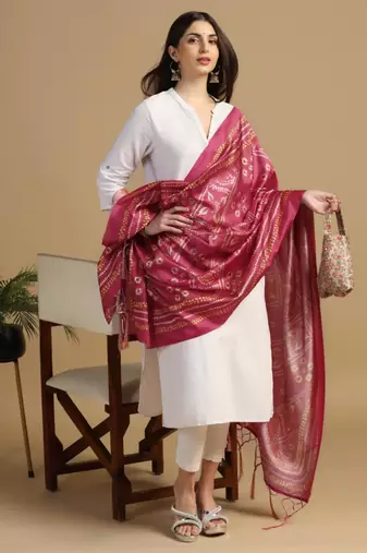 Gajri Assam Silk Digital Printed Ceremonial Dupatta