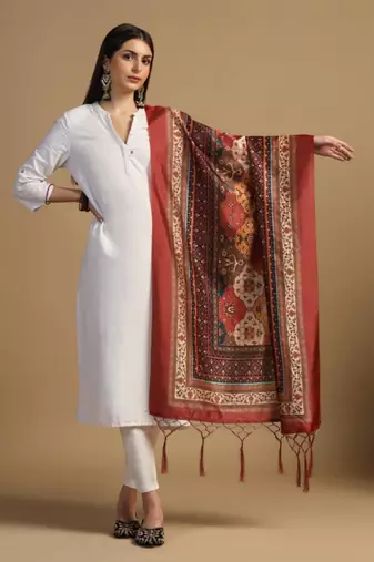Brown Assam Silk Designer Digital Printed Ceremonial Dupatta