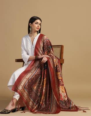 Brown Assam Silk Digital Printed Ceremonial Dupatta 3