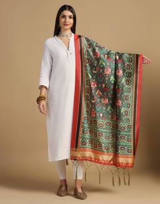 Green Assam Silk Digital Printed Ceremonial Dupatta 1