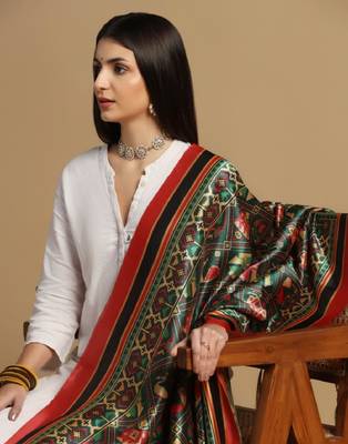 Green Assam Silk Digital Printed Ceremonial Dupatta 3